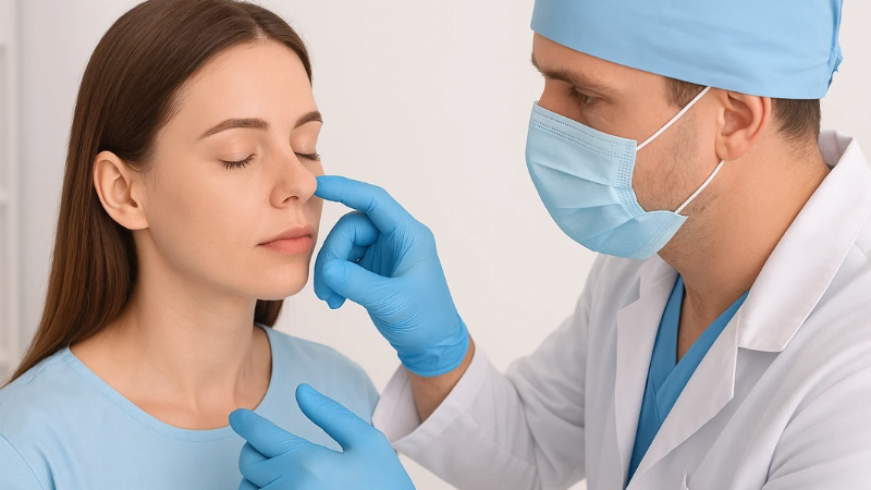 Paciente en consulta de valoración con especialista de rinoplastia en Colombia